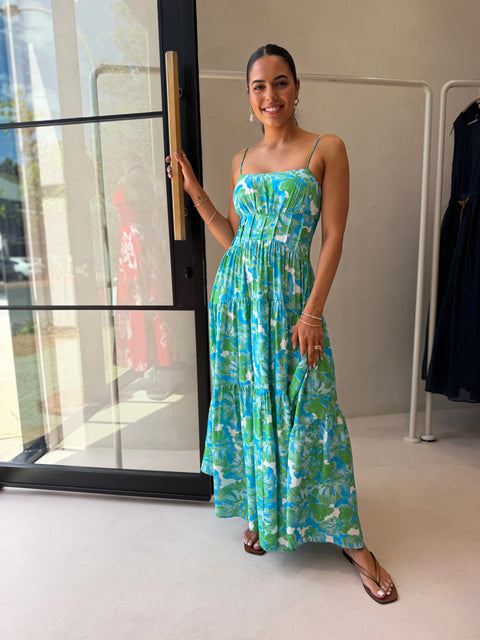 LILO MAXI DRESS- BLUE GREEN FLORAL