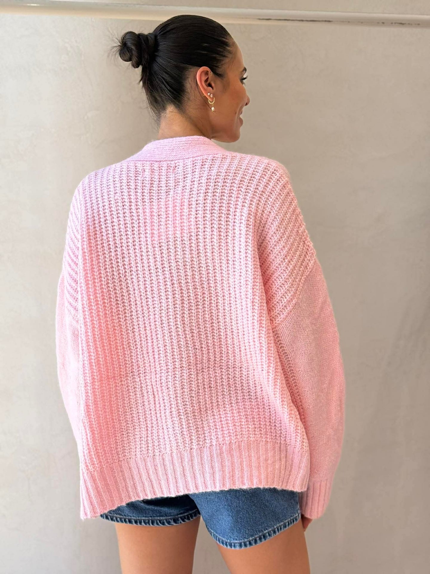 SOUL LONG SLEEVE CARDI - LIGHT PINK