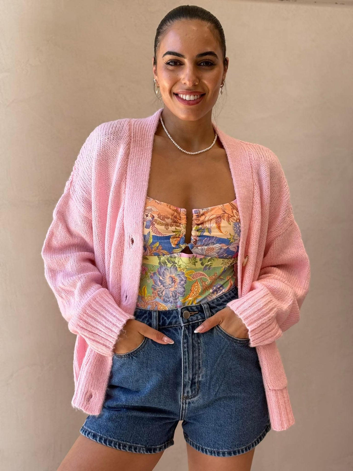 SOUL LONG SLEEVE CARDI - LIGHT PINK