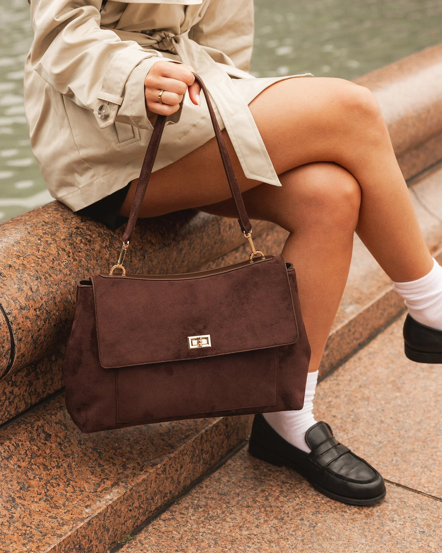 ARDEN SUEDETTE SHOULDER BAG- CHOCOLATE