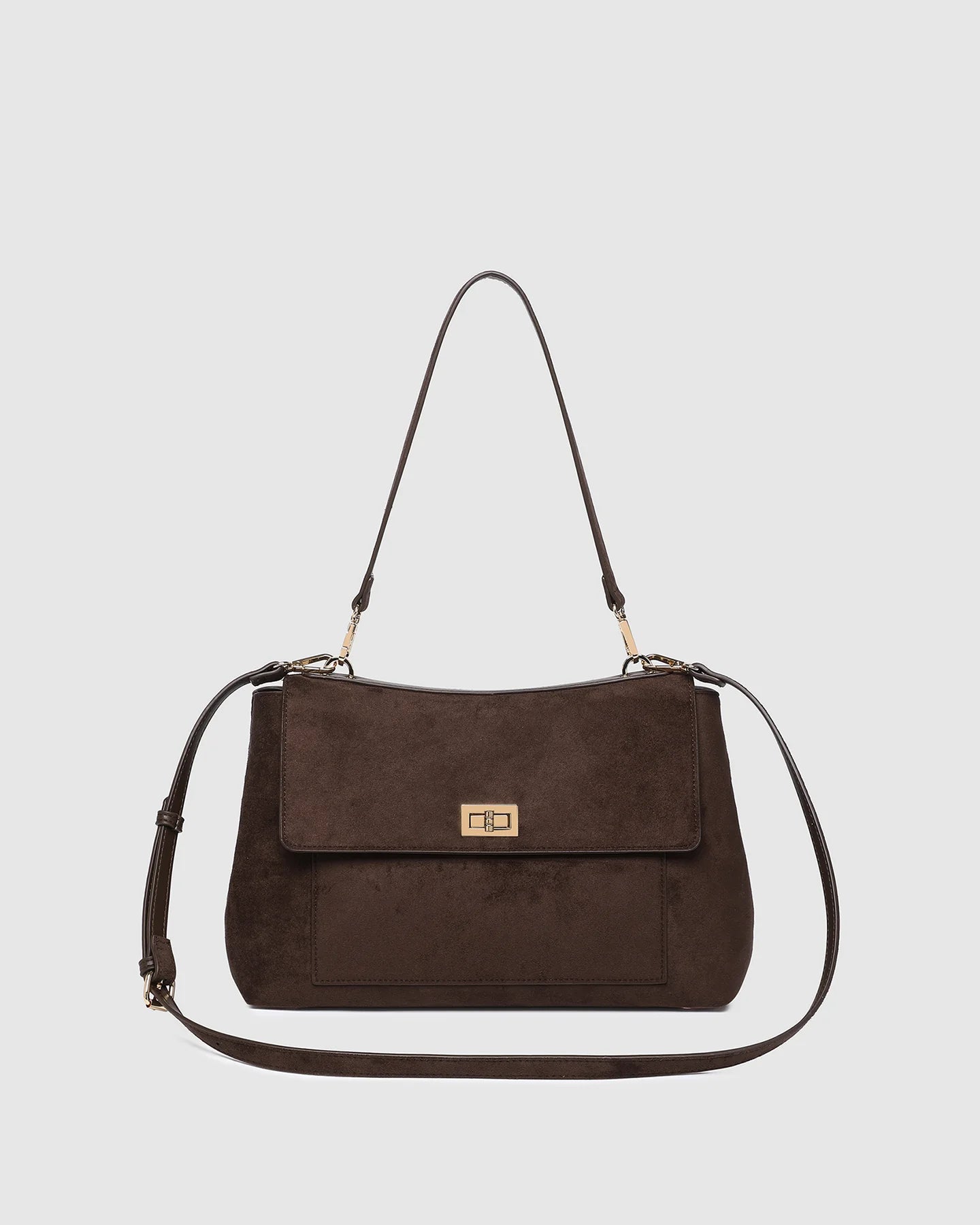 ARDEN SUEDETTE SHOULDER BAG- CHOCOLATE