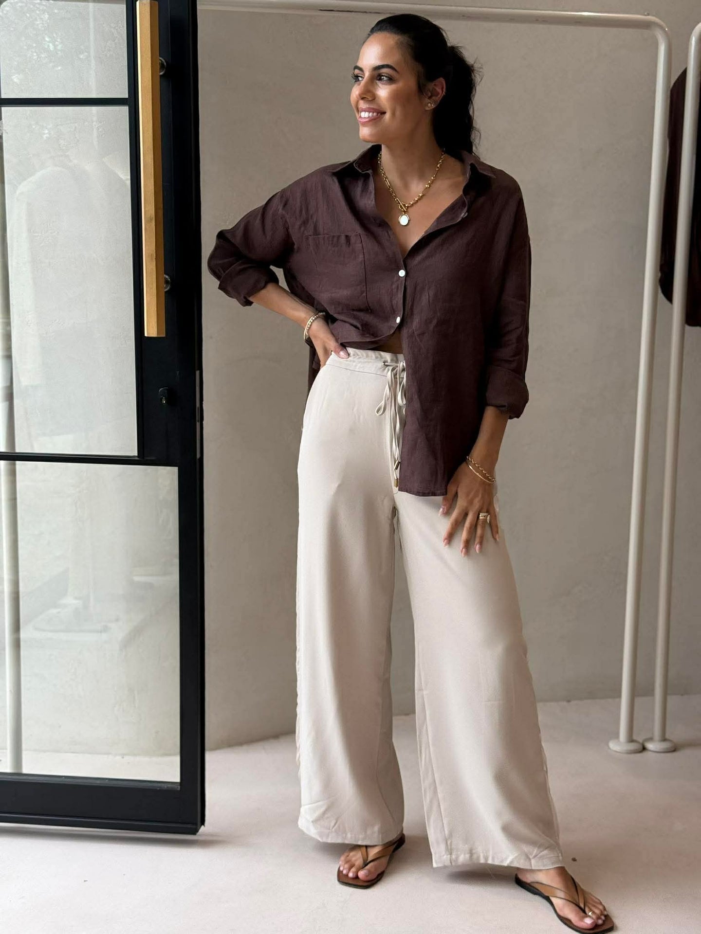 LUXE STRIPE UP PANT - NATURAL