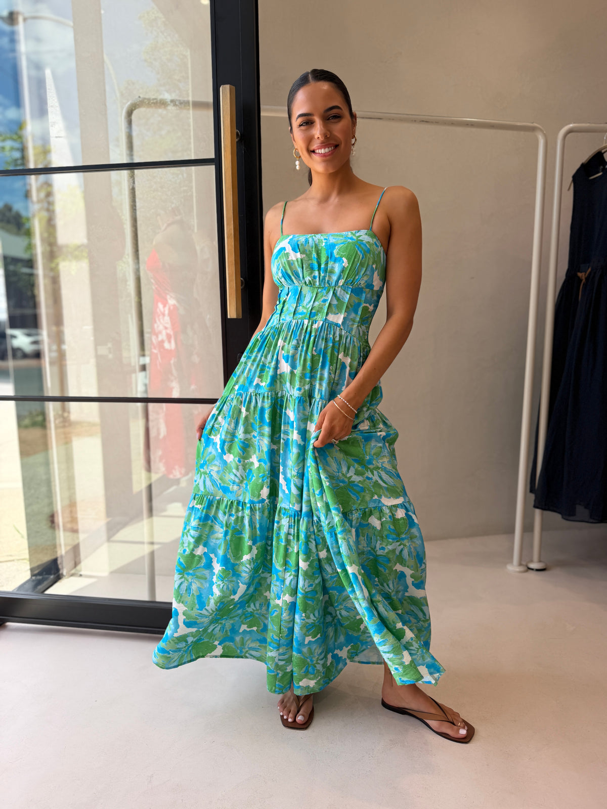 LILO MAXI DRESS- BLUE GREEN FLORAL