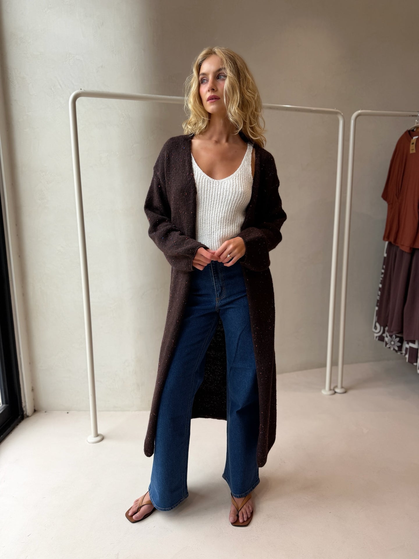 HARBOUR KNIT CARDIGAN-BROWN