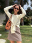 MISSY TIE FRONT KNIT CROP - CREAM