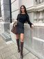 MELONY WRAP TWEED SKIRT-BLACK