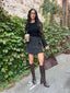 MELONY WRAP TWEED SKIRT-BLACK