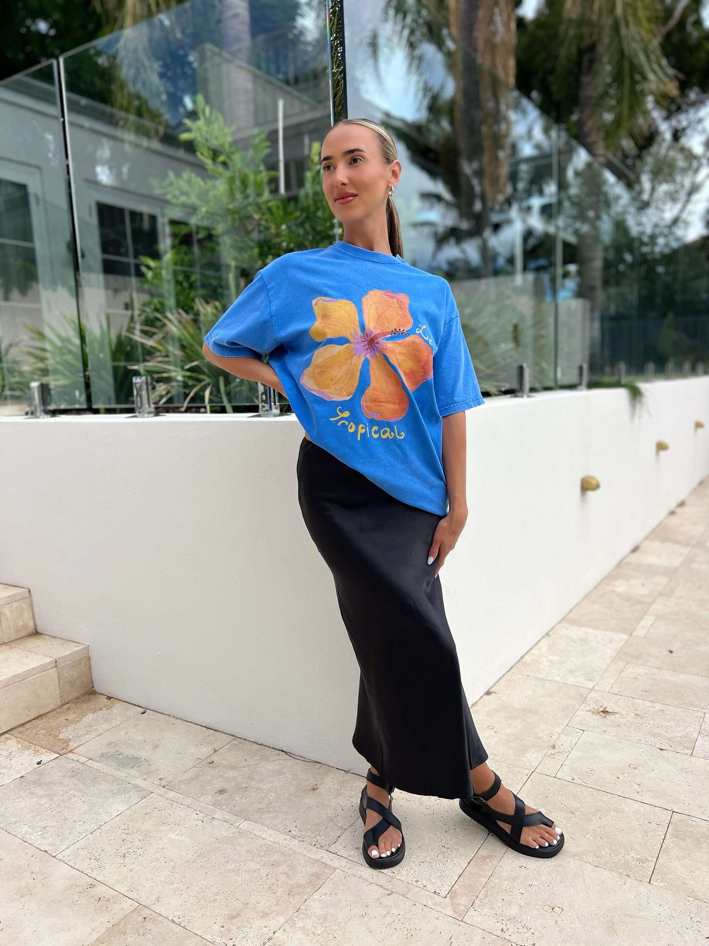 LE FLEUR TROPICAL OVERSIZED TEE - BLUE