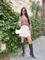 MELONY WRAP TWEED SKIRT-TAUPE