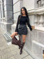 MELONY WRAP TWEED SKIRT-BLACK