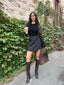 MELONY WRAP TWEED SKIRT-BLACK