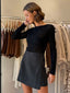 MELONY WRAP TWEED SKIRT-BLACK