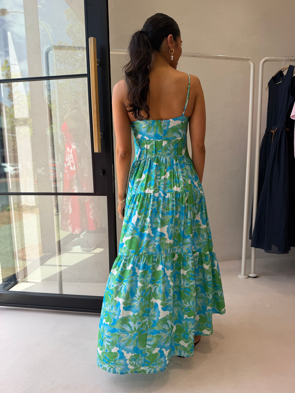 LILO MAXI DRESS- BLUE GREEN FLORAL