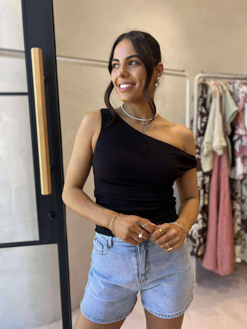 KYLIE OFF SHOULDER TOP - BLACK