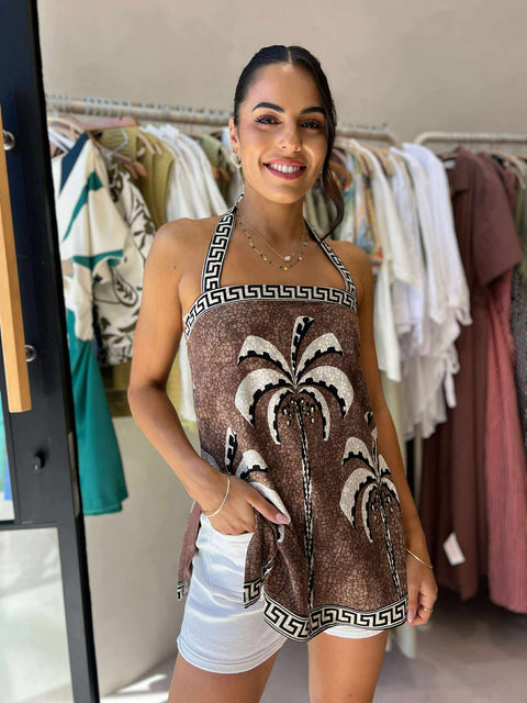 TROPICAL MOSAIC HALTER TOP