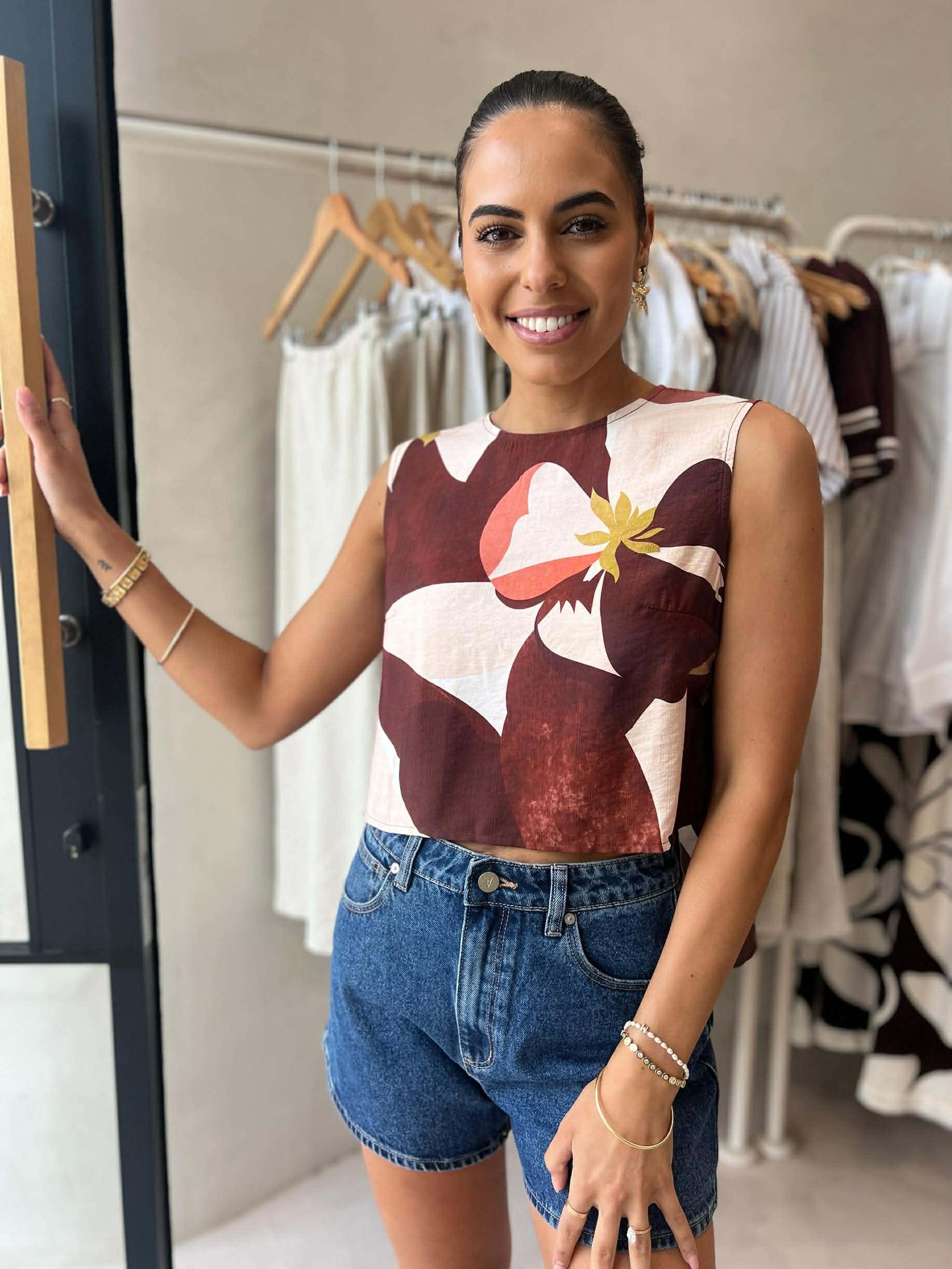 CHEETAH TOP - MAROON FLORAL