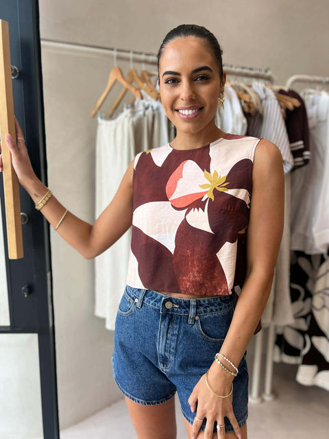 CHEETAH TOP - MAROON FLORAL