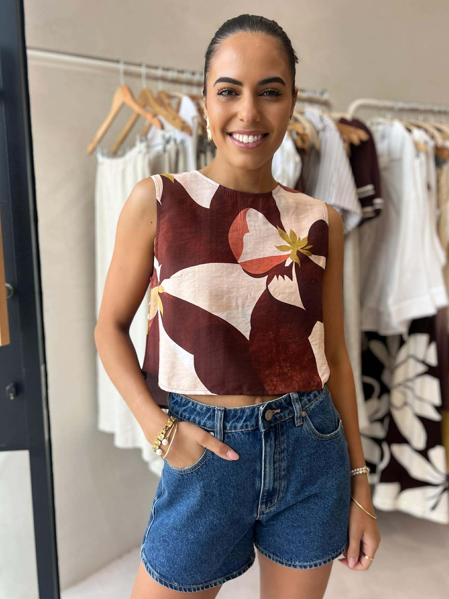 CHEETAH TOP - MAROON FLORAL