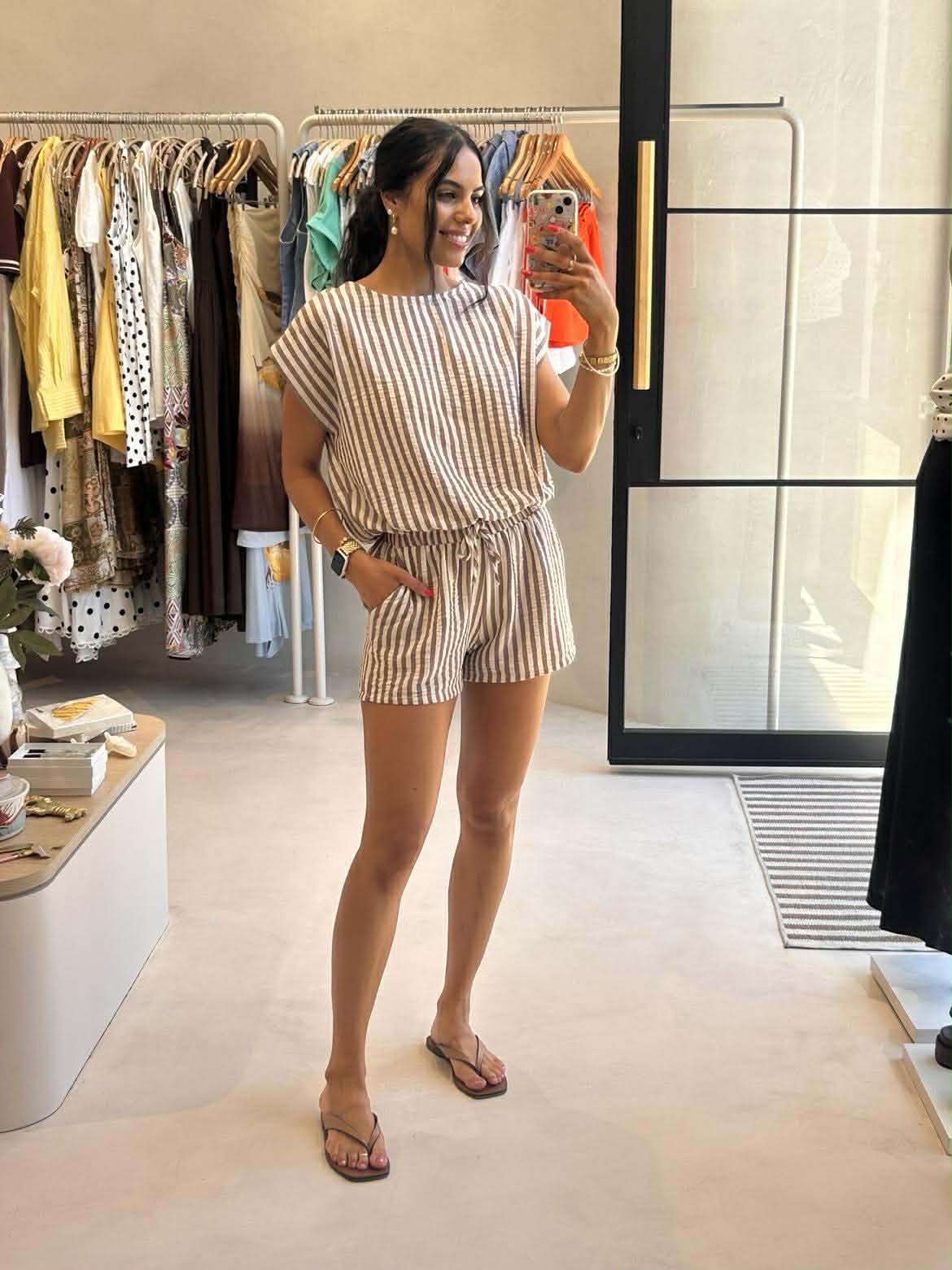 AMALA SHORT - MOCHA STRIPE