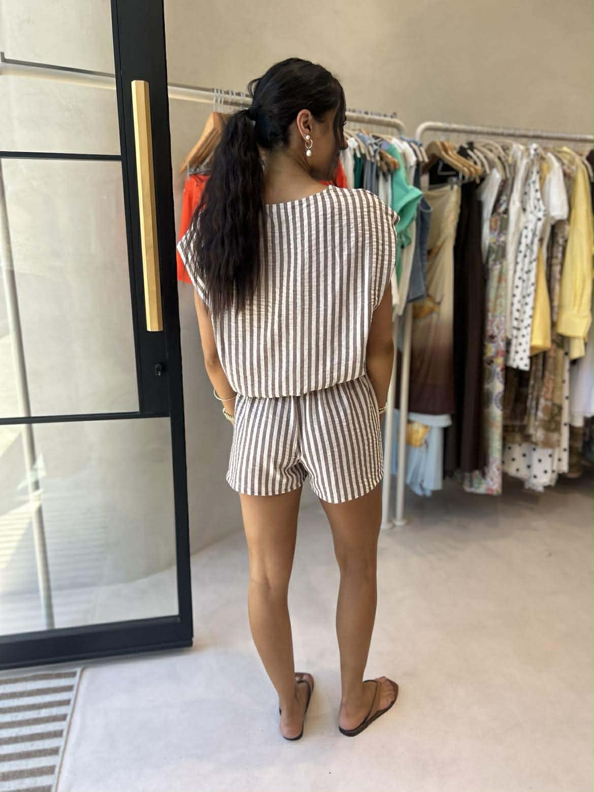 AMALA SHORT - MOCHA STRIPE