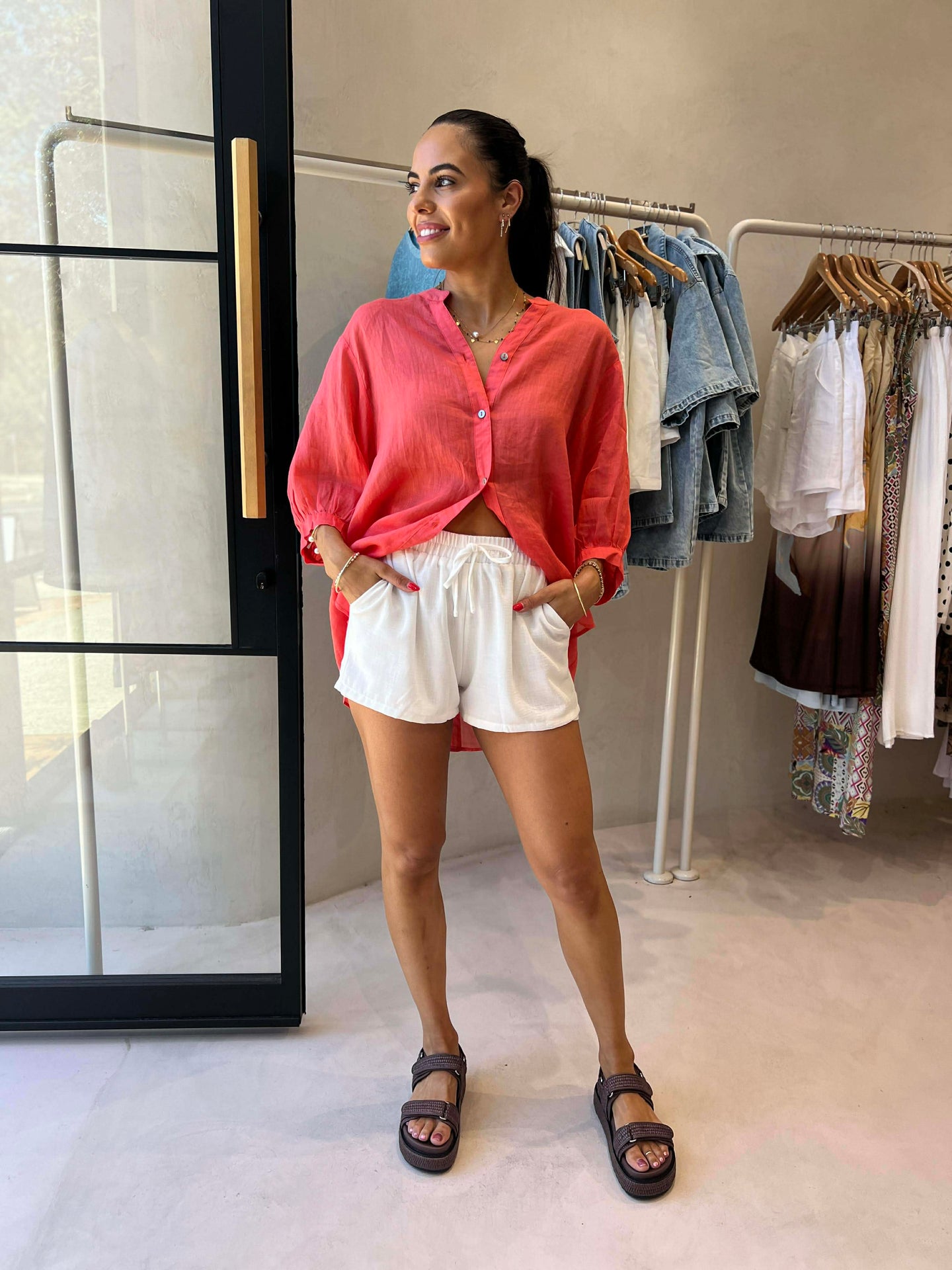 JEMMA LINEN BLOUSE - CORAL