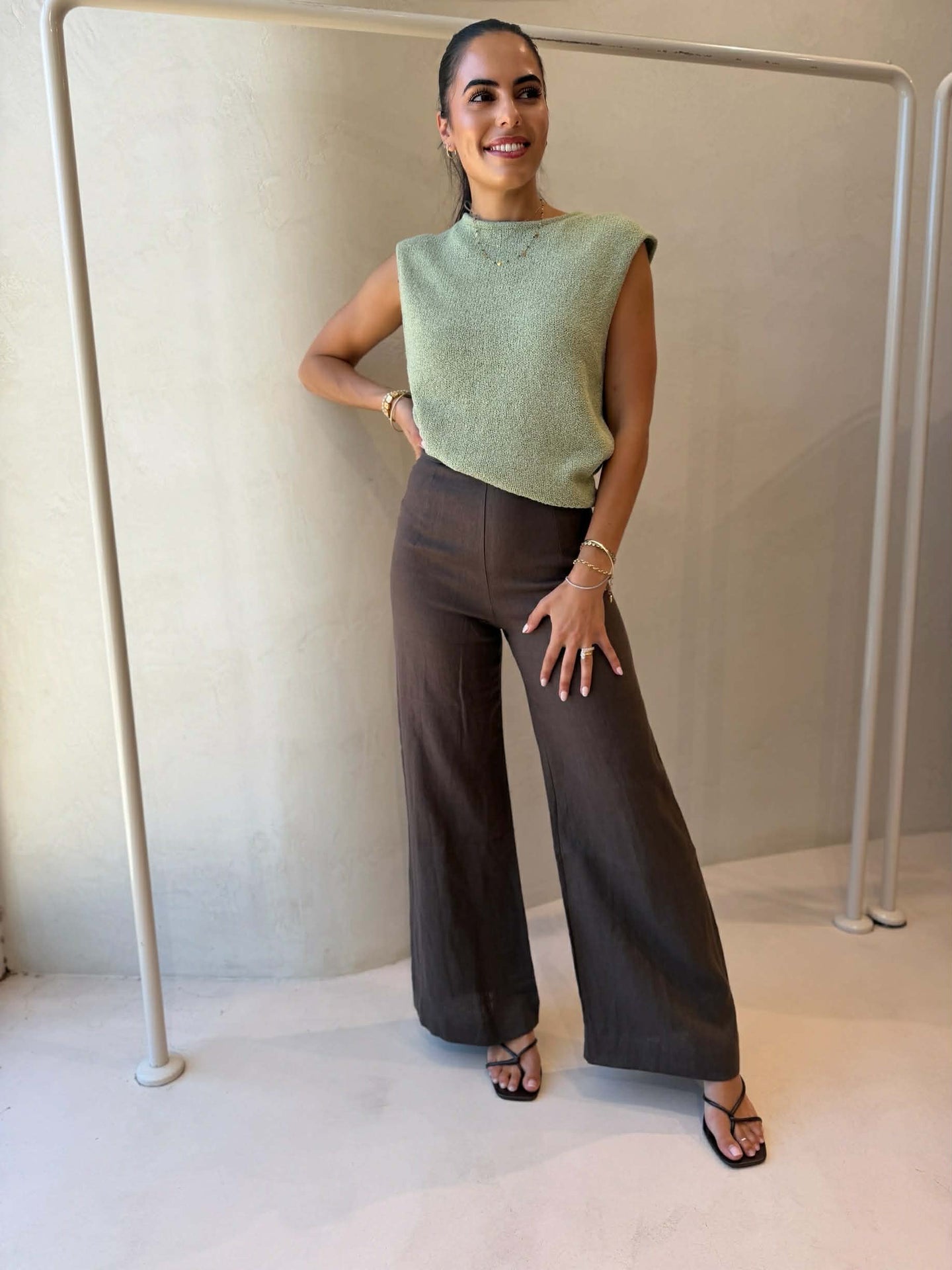 HIGH TIME LINEN PANT - CHOC