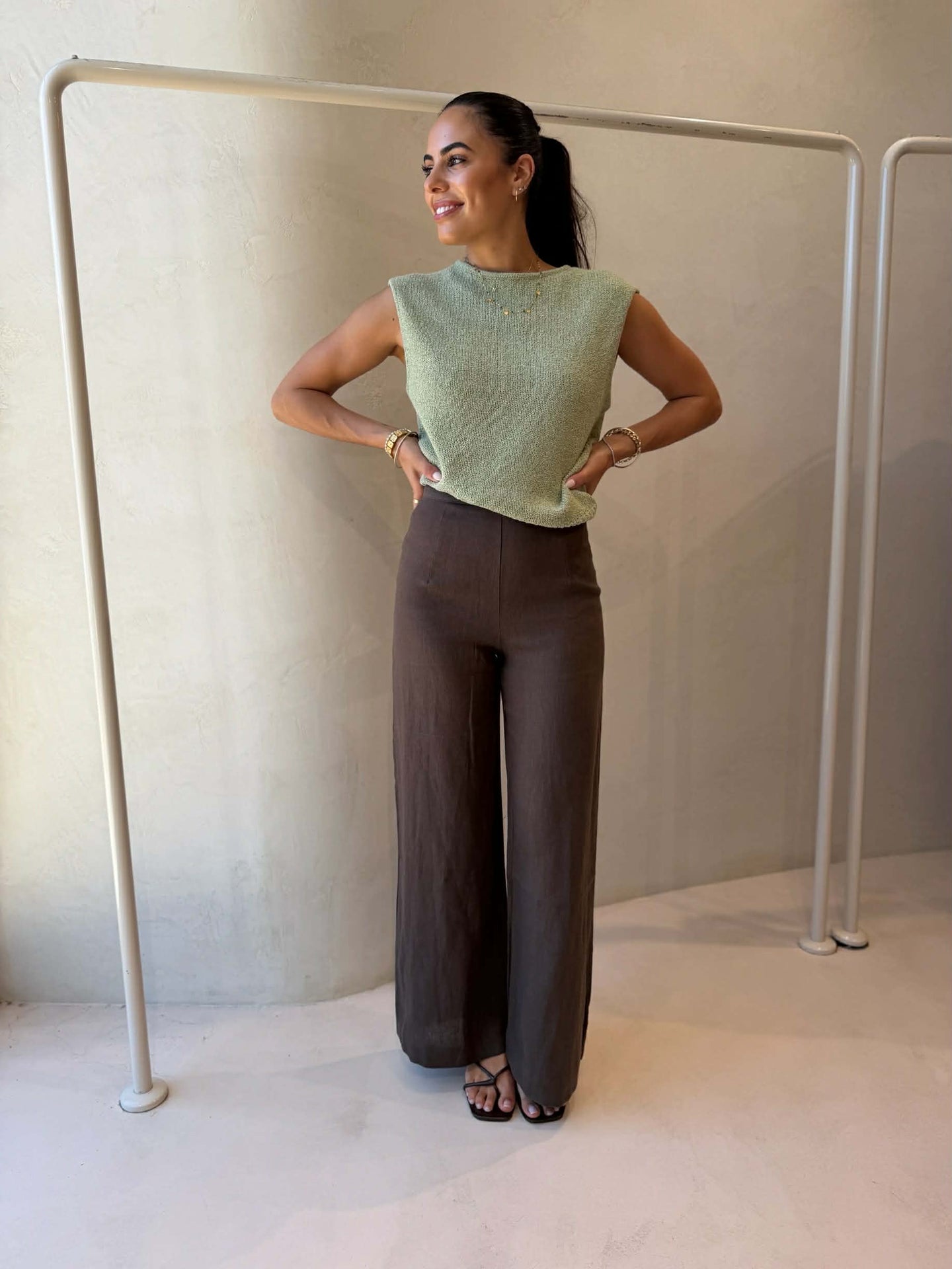 HIGH TIME LINEN PANT - CHOC