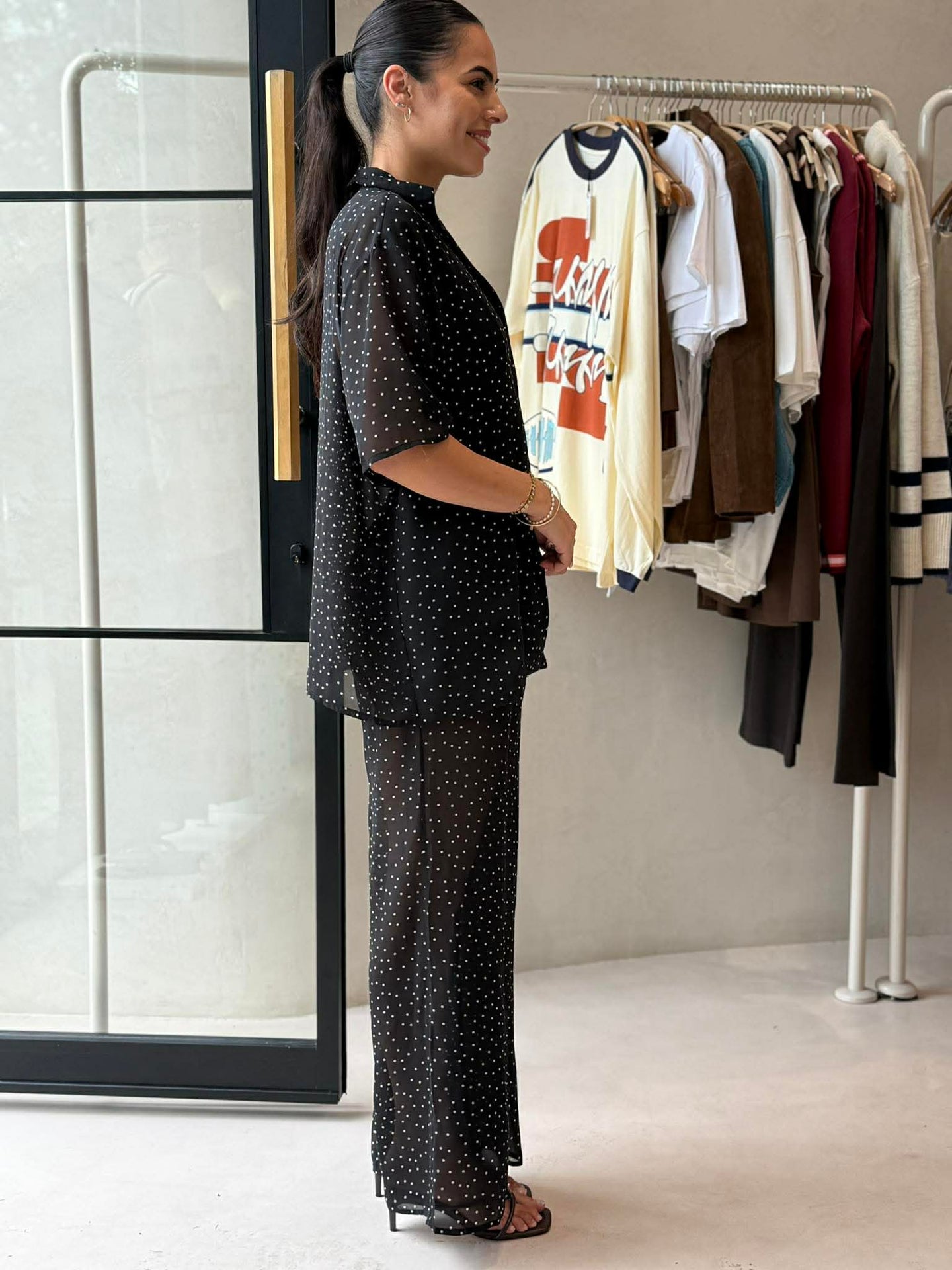 PERI SHEER POLKA SHIRT SET
