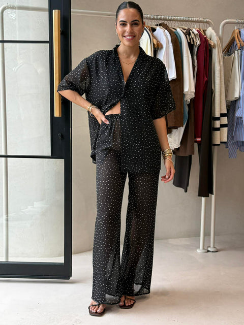 PERI SHEER POLKA SHIRT SET