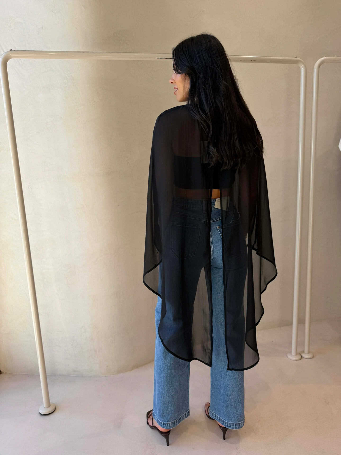BLACK SHEER PONCHO