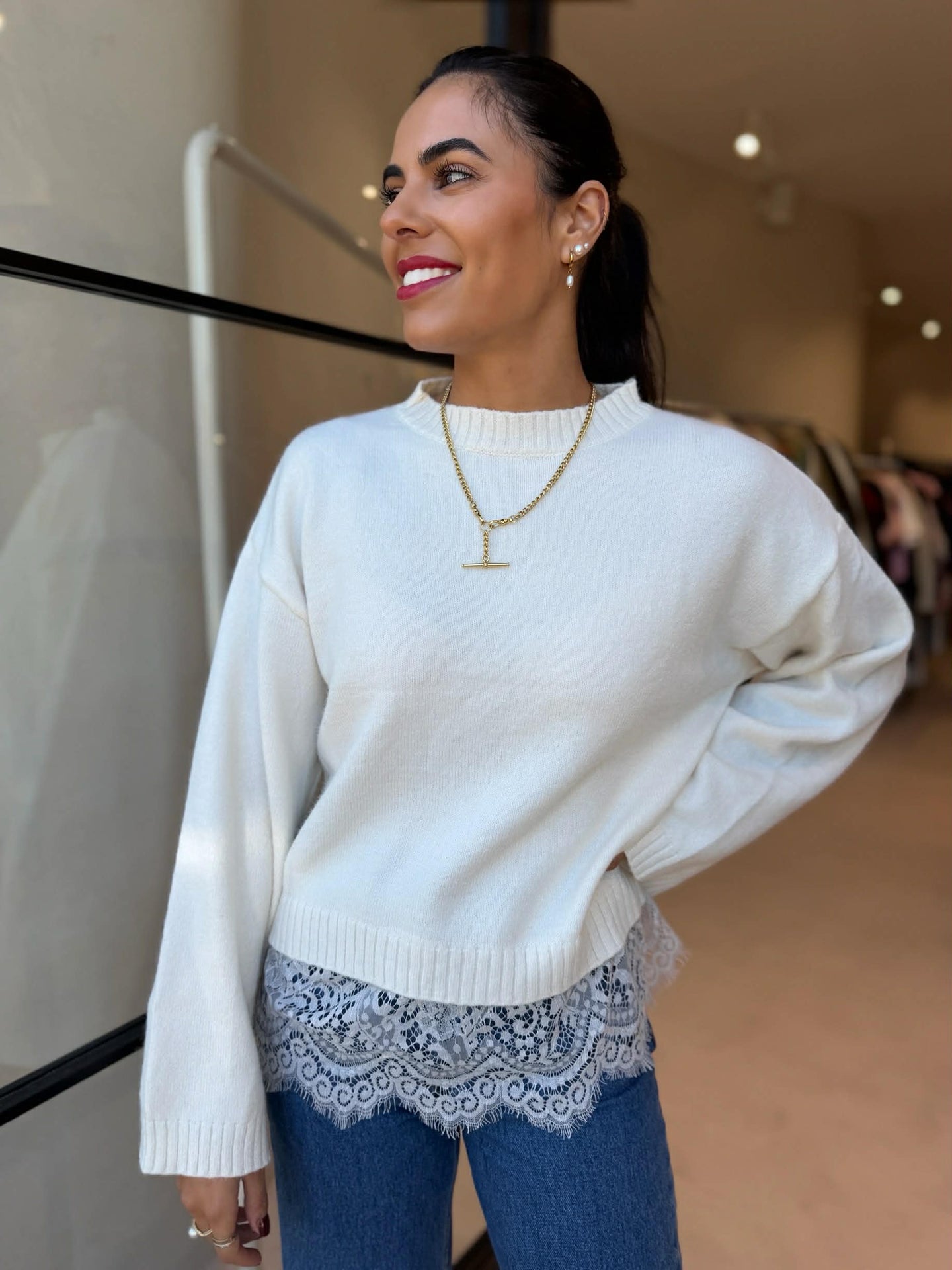 CREAM KNIT LACE JUMPER
