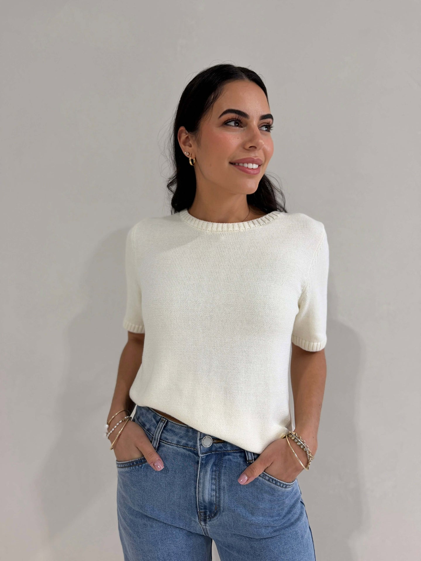 ROWIE KNITTED TEE - CREAM
