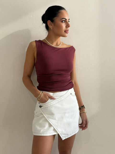 KYLIE OFF SHOULDER TOP- BURGUNDY
