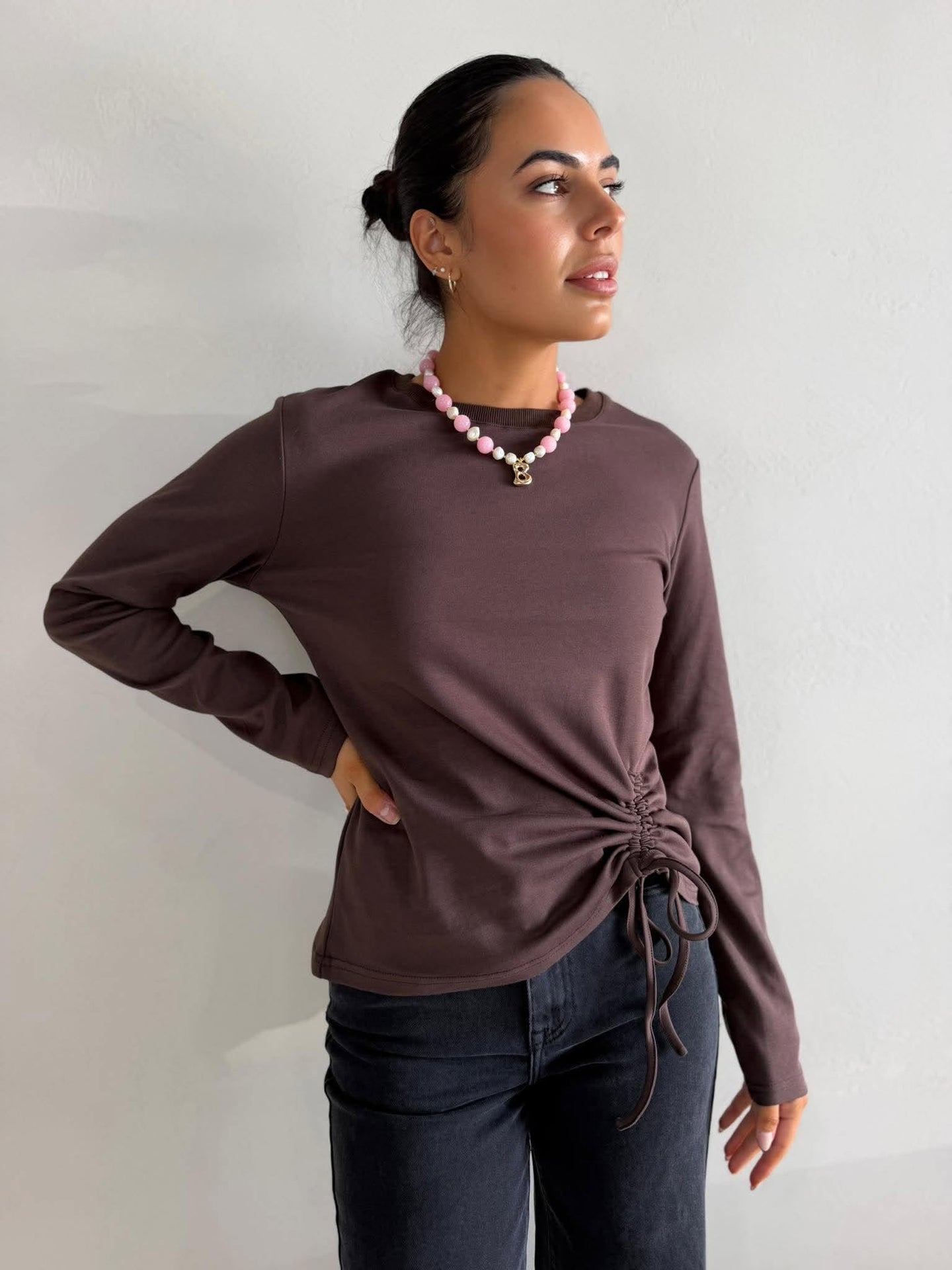 LARA LONG SLEEVE TOP- CHOC