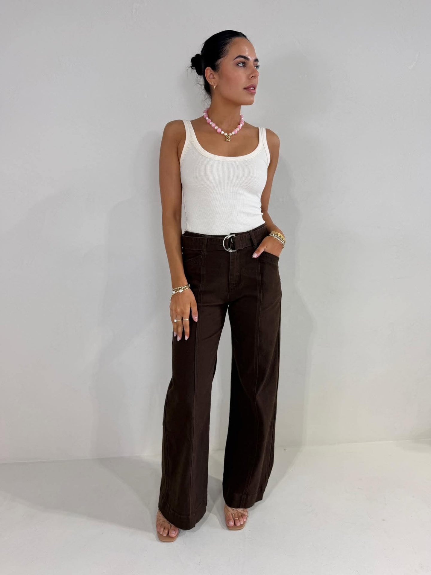 DARCY BELTED JEAN - CHOC