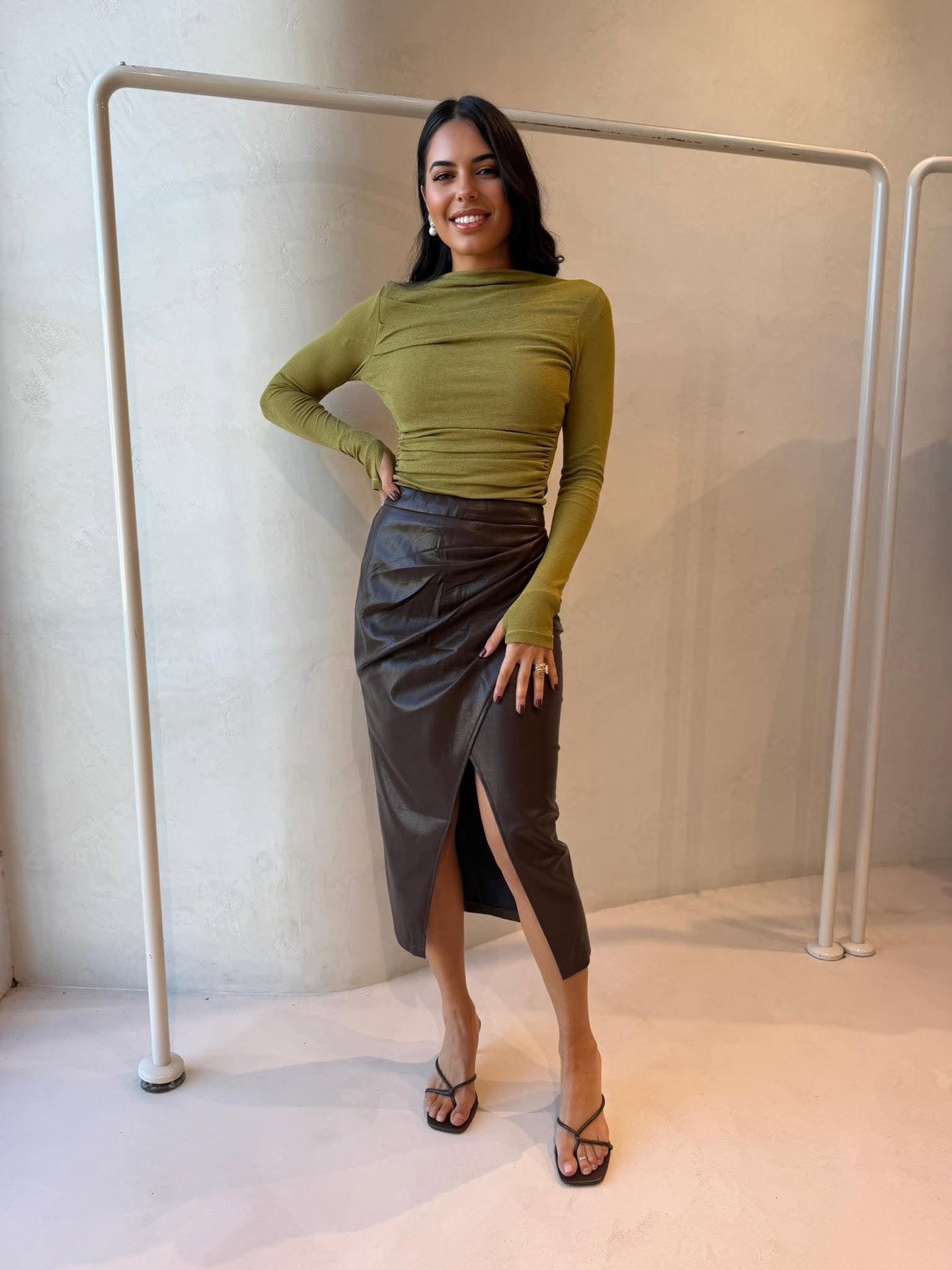 ASHA MIDI SKIRT- CHOC