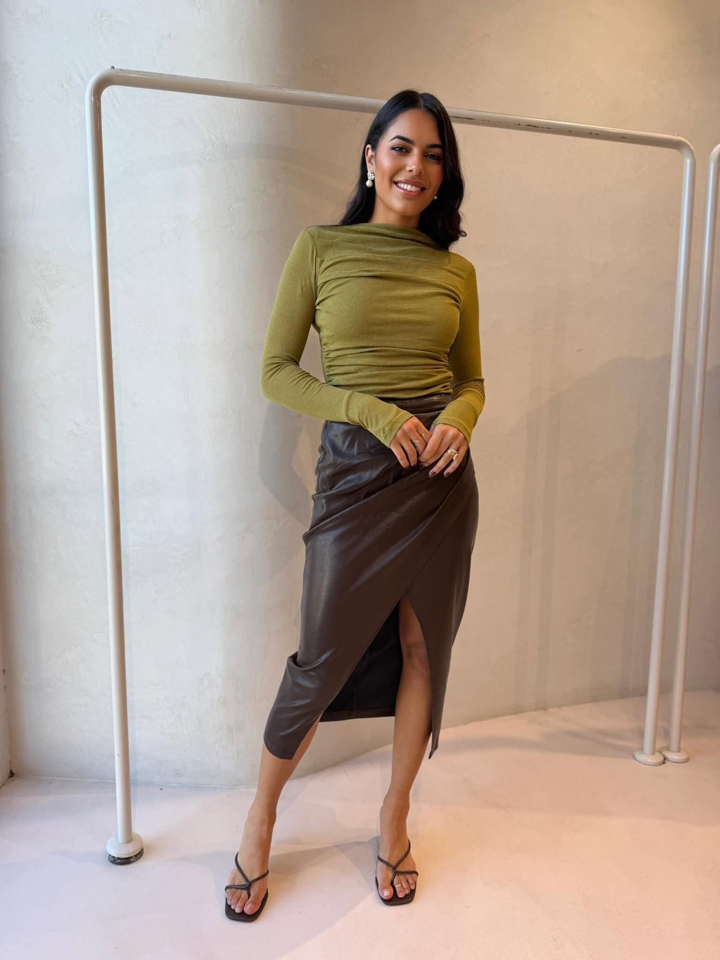 ASHA MIDI SKIRT- CHOC