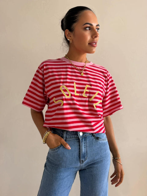 SOLEL EMB STRIPE TEE