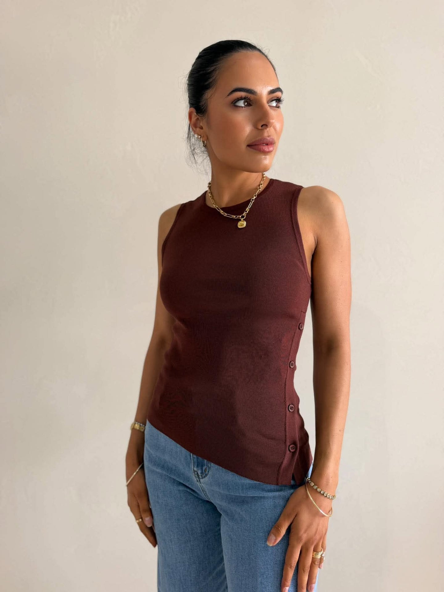 OLLIE BUTTON DOWN KNIT TANK