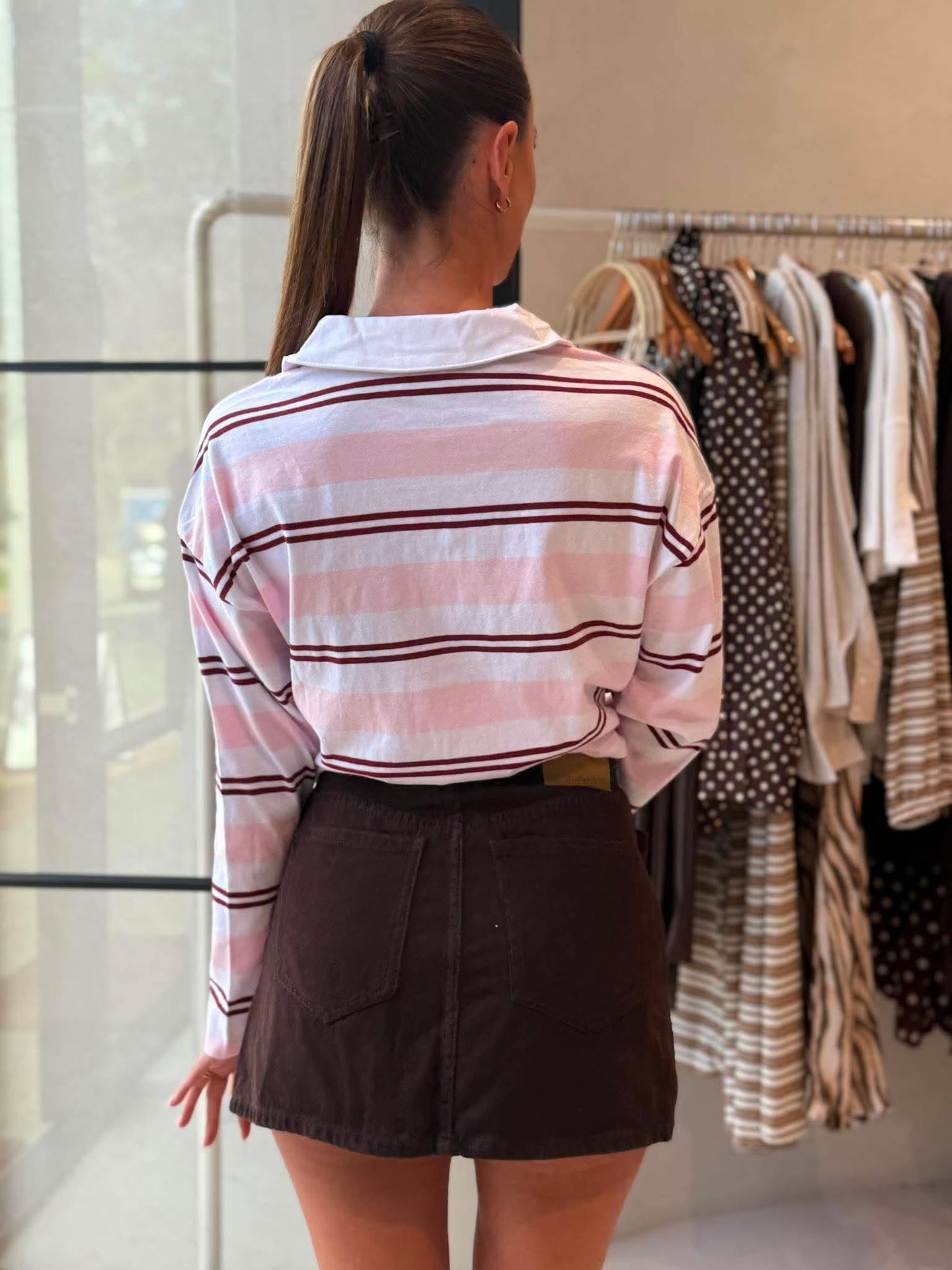 SHELBY SLOUCHY RUGBY TOP- SUNFADED PINK/MULBERRY STRIPE