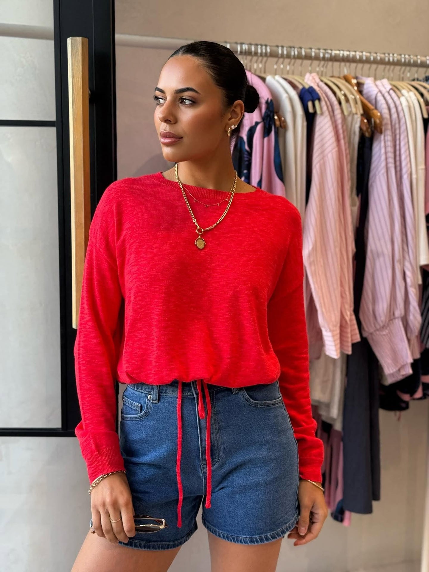 HAILEY DRAWSTRING TOP- RED