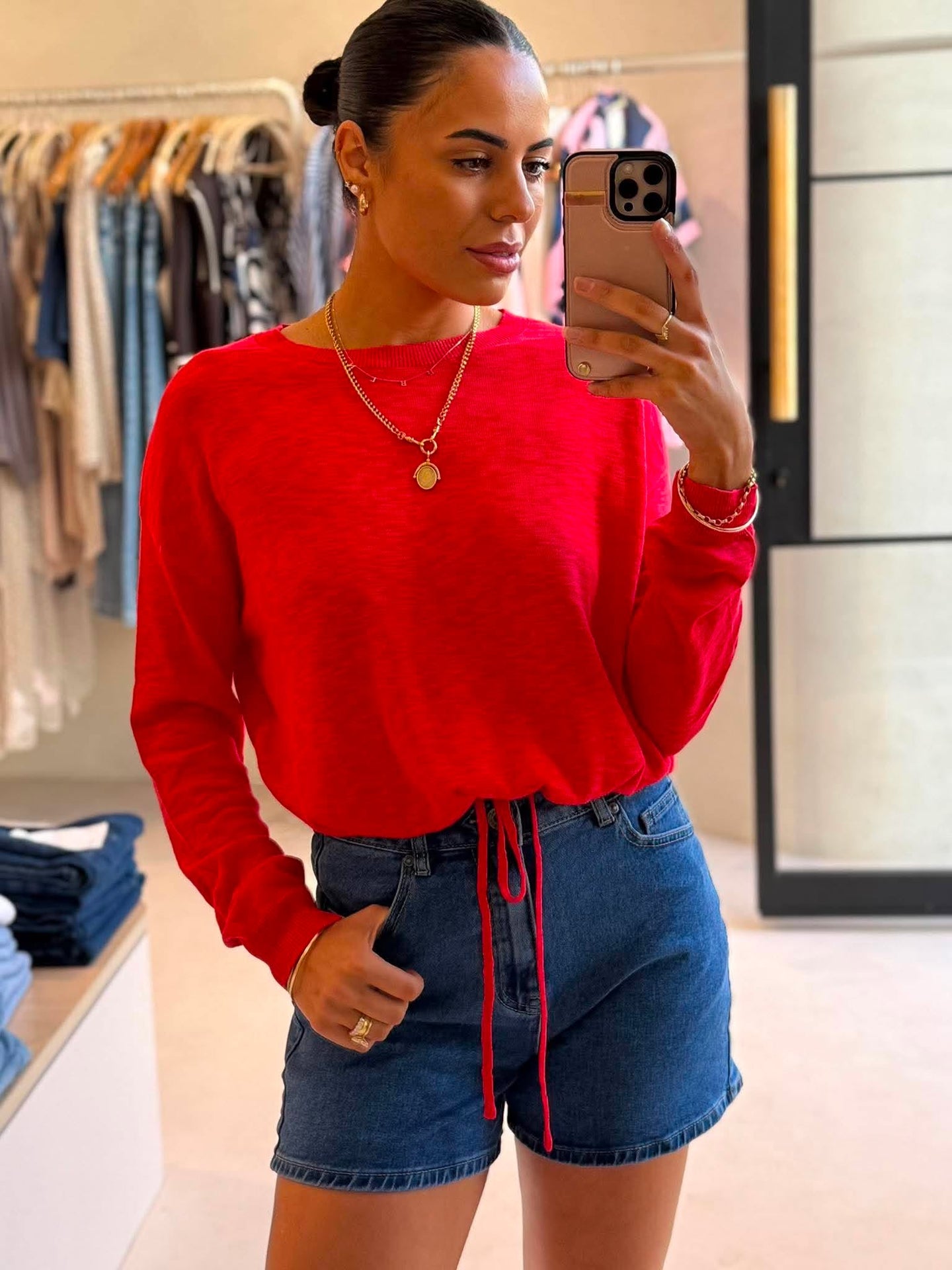 HAILEY DRAWSTRING TOP- RED