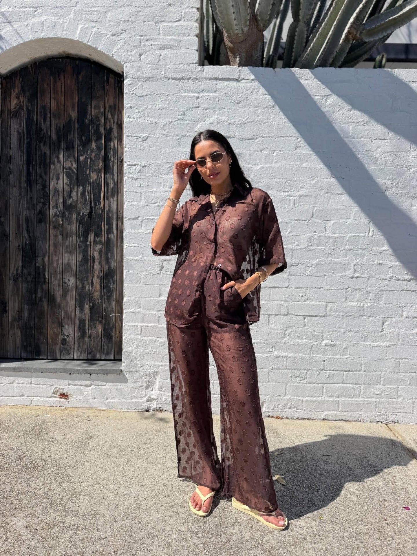 WINE TIME PANT SET- CHOC