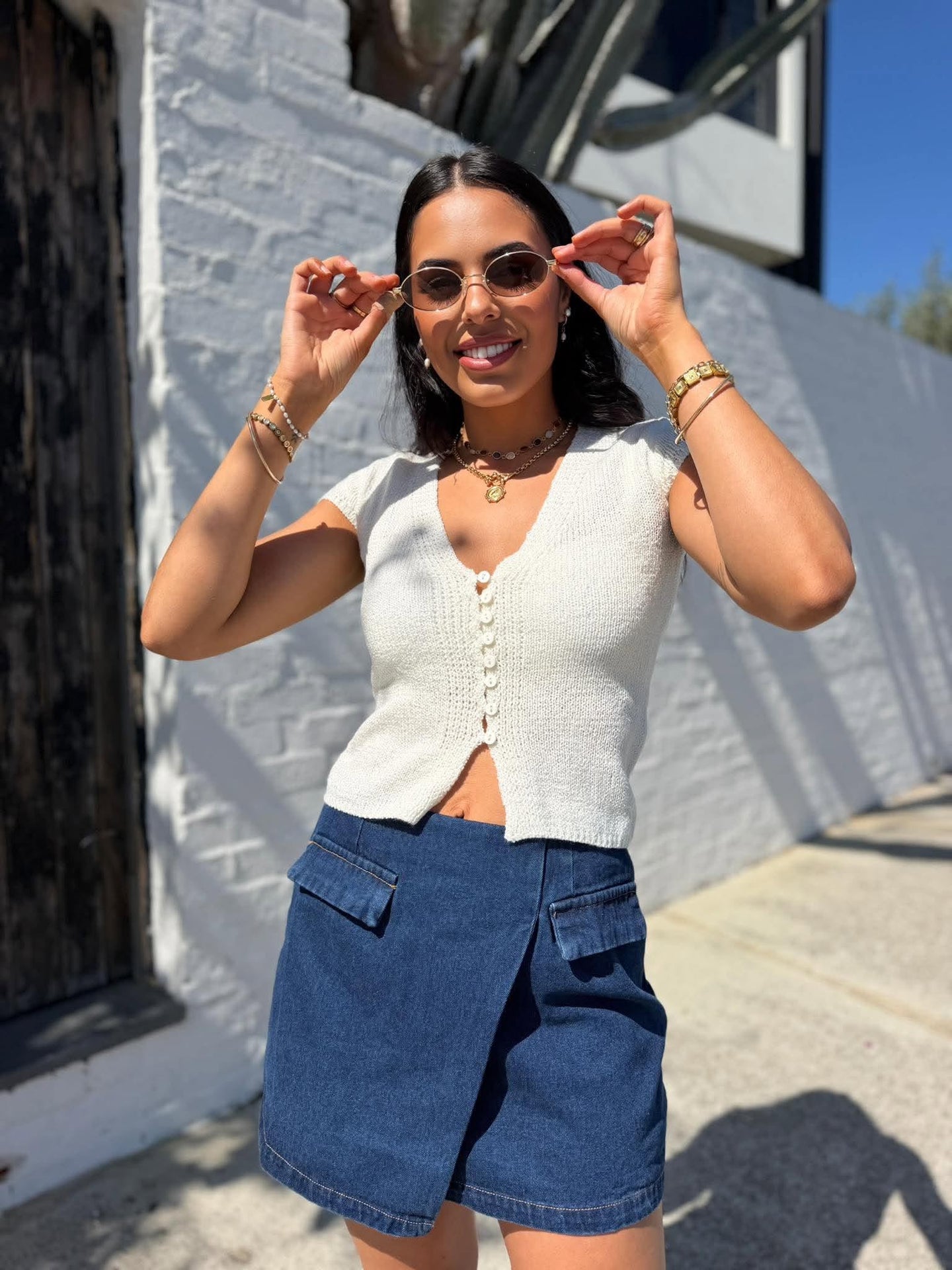 CALLIE KNIT TOP- VINTAGE WHITE
