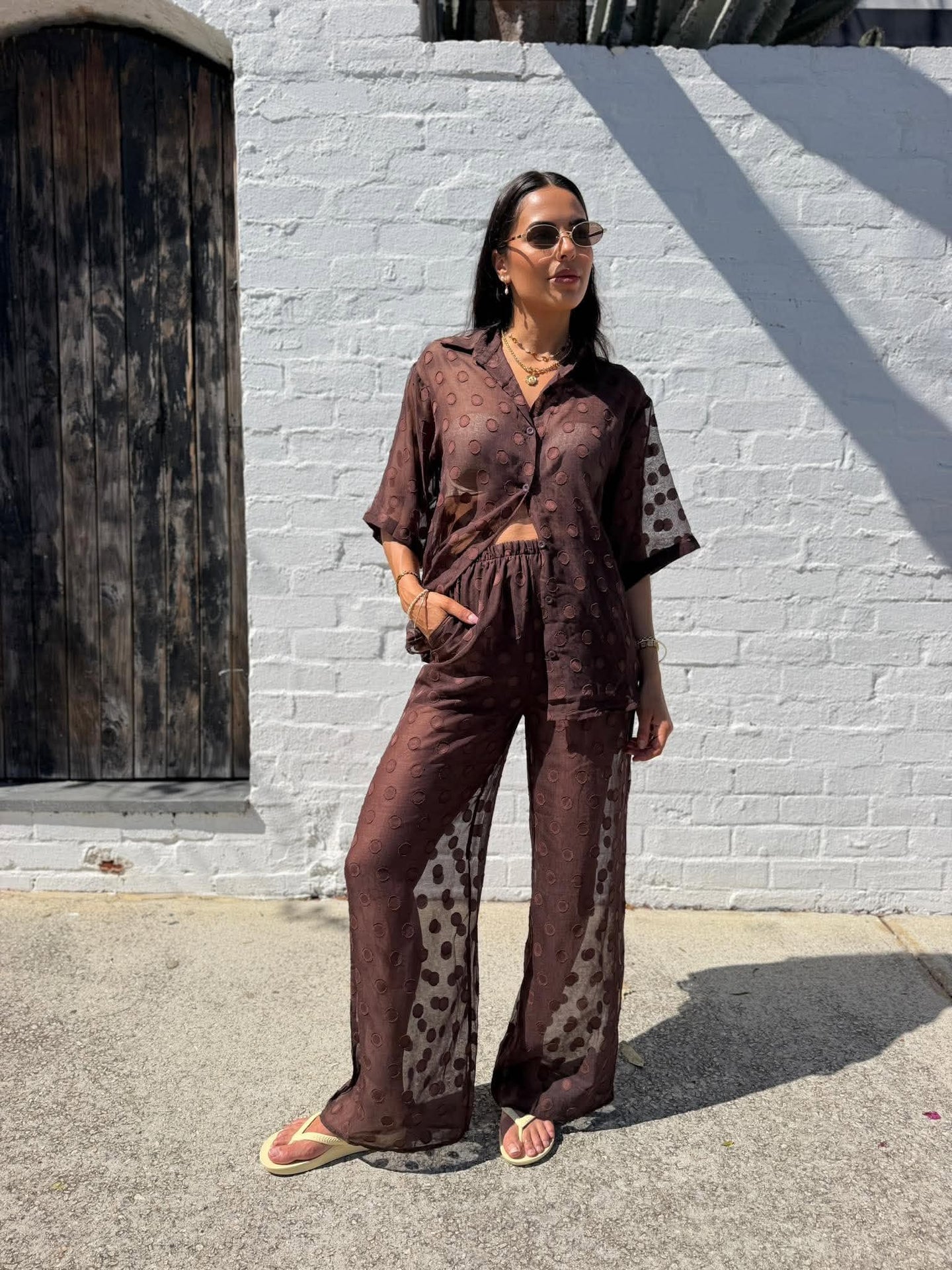 WINE TIME PANT SET- CHOC