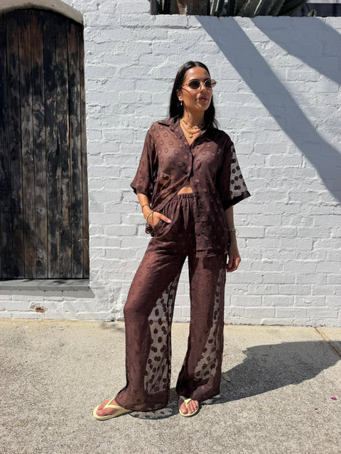WINE TIME PANT SET- CHOC