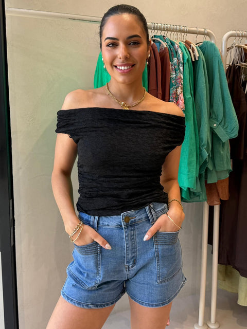 LIBERTIES OFF SHOULDER TOP- BLACK