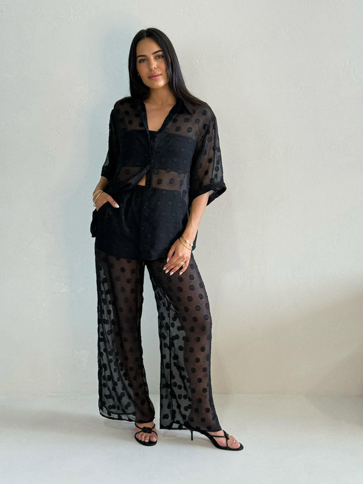 WINE TIME PANT SET-BLACK