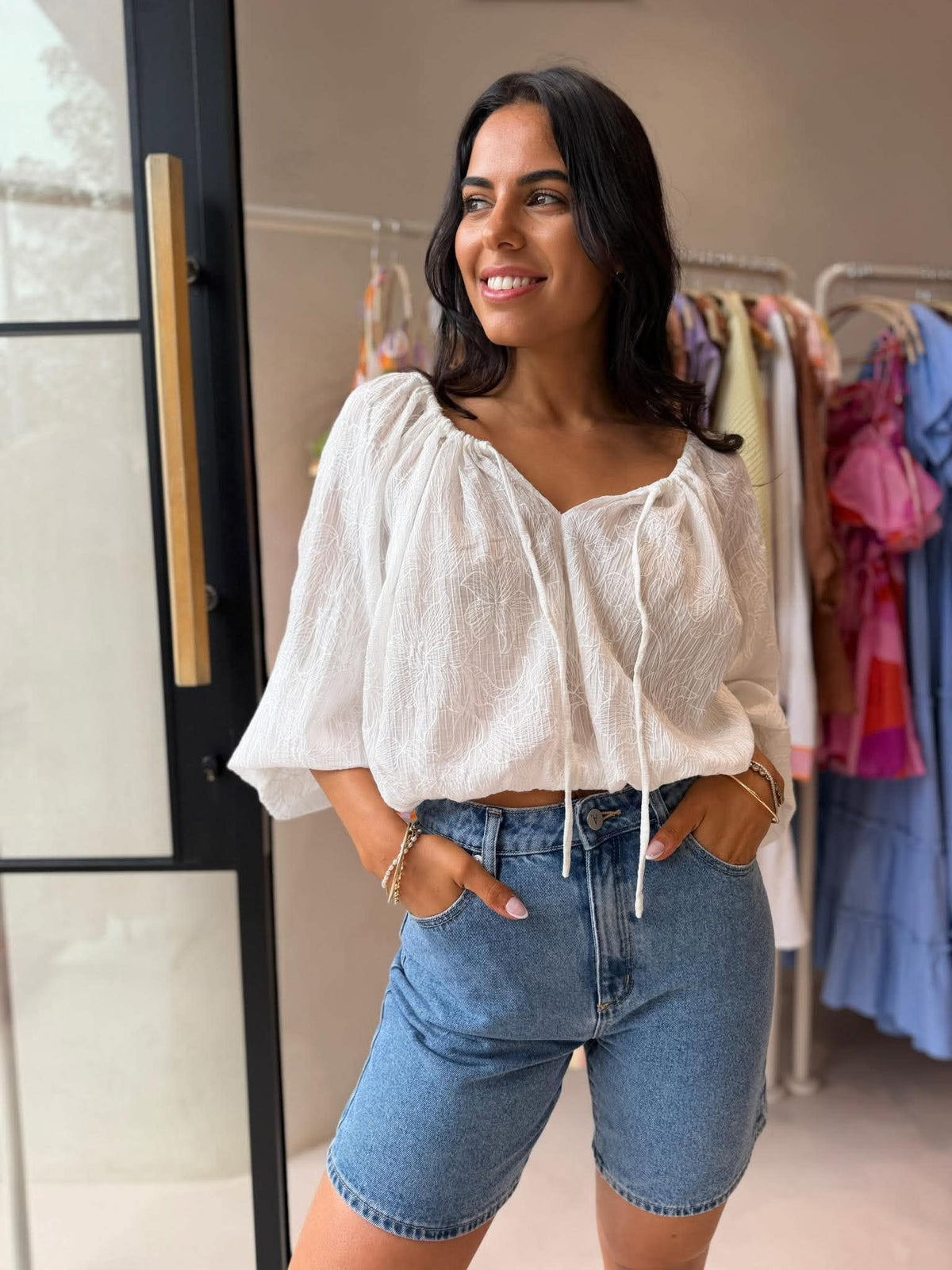 CALISTA BLOUSE- EMBROIDERED WHITE