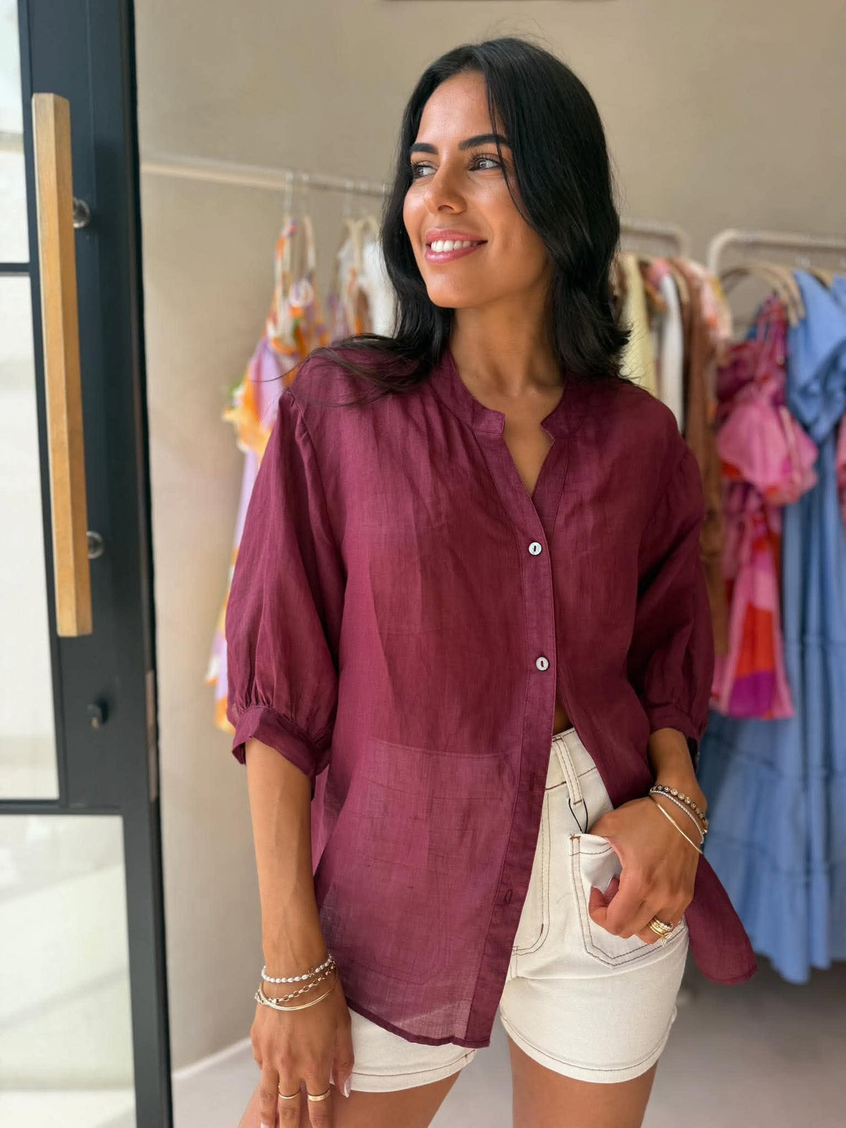 JEMMA LINEN BLOUSE - PLUM